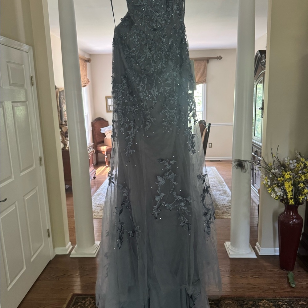 Elegant Dusty Blue Embellished Gown